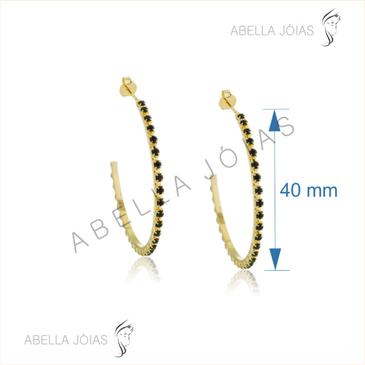 Argola de Strass Preto Separados 40mm