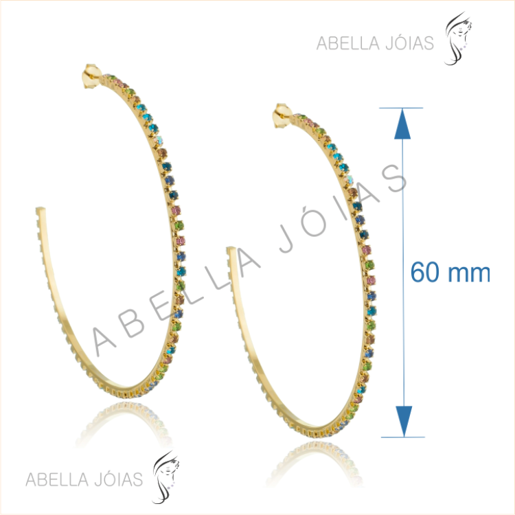 Argola de Strass Multicor Separados 60mm