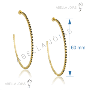 Argola de Strass Preto Separados 60mm