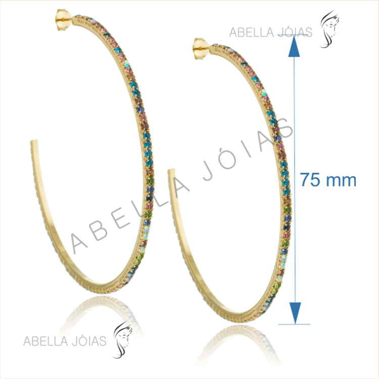 Argola de Strass Multicor 75mm