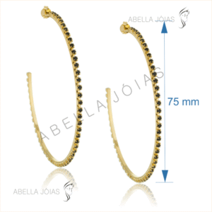 Argola de Strass Preto Separados 75mm