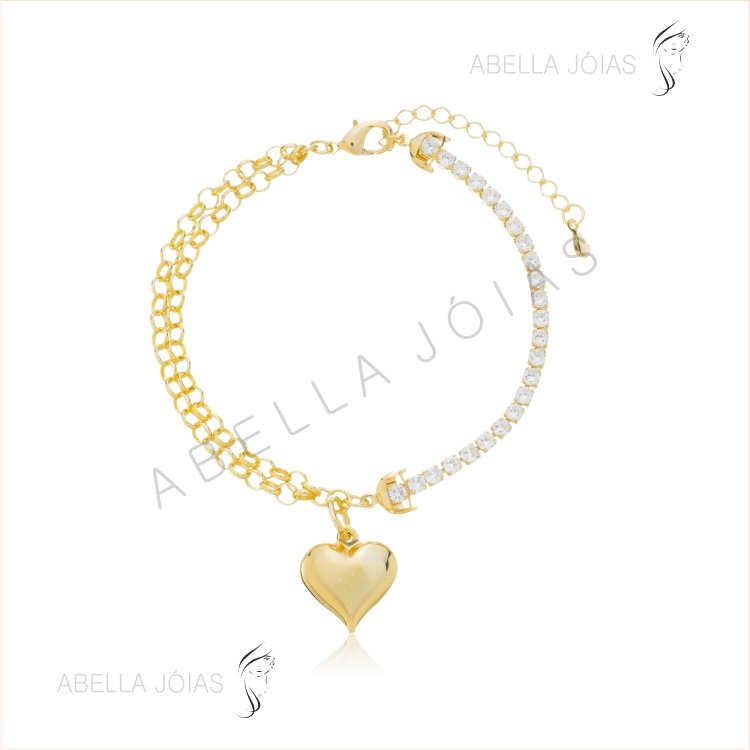 Pulseira de Elo Portugues Duplo e Zircônia