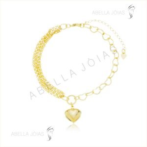 Pulseira de Elos Entrelaçados e Elos de Coração