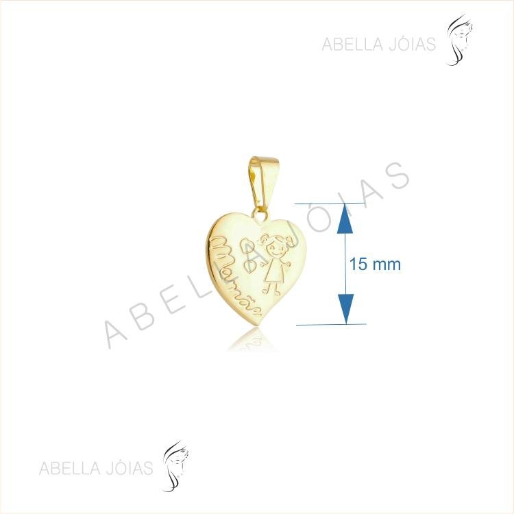 Pingente Coração Estampado com Menina e Mamãe