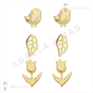 Trio Pássaro, Folha Vasada e Flor