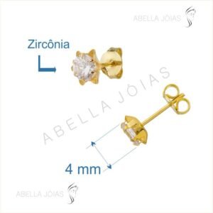Brincos Roseta Ponto de Luz de Zircônia 4 mm.