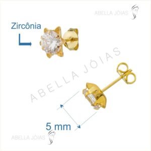 Brincos Roseta Ponto de Luz de Zircônia 5 mm.