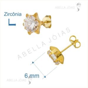 Brincos Roseta Ponto de Luz de Zircônia 6 mm.